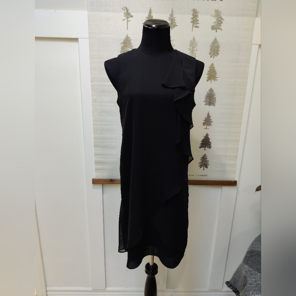 RW&CO Black Sleeveless Ruffle Front Sheath Dress Women’s Size S